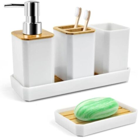 Ensemble d'accessoires de salle de bain 5 pièces : porte-brosse à dents, gobelet, distributeur de savon, porte-savon et plateau.-AquaForge (1/5)
