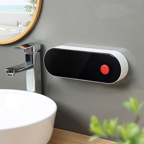 Porte-savon mural avec évacuation, support universel de douche mural sans perçage, couvercle anti-poussière rabattable, noir classique, largeur 29,5 cm-AquaForge (1/5)