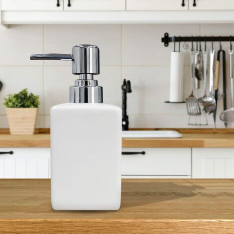 Pompe à savon, pompe carrée de 320 ml pour savon et lotion pour la cuisine/salle de bain/buanderie, rechargeable pour shampoing, savon pour les mains, liquide vaisselle (blanc)-AquaForge (1/5)