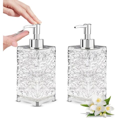 Distributeur de savon, 2 flacons pompe vides, distributeur de 400 ml pour salle de bain et cuisine, pour savons liquides pour les mains, shampoing, nettoyant visage (rond) (carré)-AquaForge (1/5)