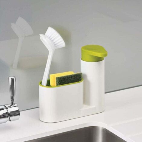 Ustensile de cuisine polyvalent, égouttoir à brosse éponge avec distributeur de détergent, facile à nettoyer et en acier inoxydable de haute qualité pour un gain de place et idéal-AquaForge (1/5)