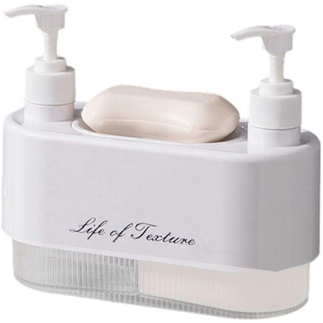 Distributeur de savon liquide à double tête avec flacon amovible pour liquide vaisselle, gel douche et savon pour le corps - Bouteille à pompe vide rechargeable Jikaix-AquaForge (1/5)