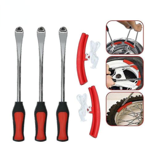 Outils de changement de pneus pour moto et vélo - Outils de changement de pneus pour protection de jante, voiture, godet, kit de pneus (3 outils en forme d'étoile + 2 housses de protection)-AquaForge
