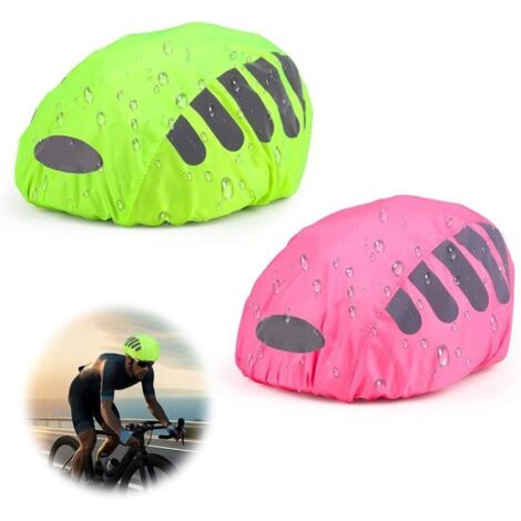 2 housses de pluie pour casque de vélo - Protection imperméable avec bandes réfléchissantes - Convient à tous les casques de vélo (vert / rose)-AquaForge (1/5)