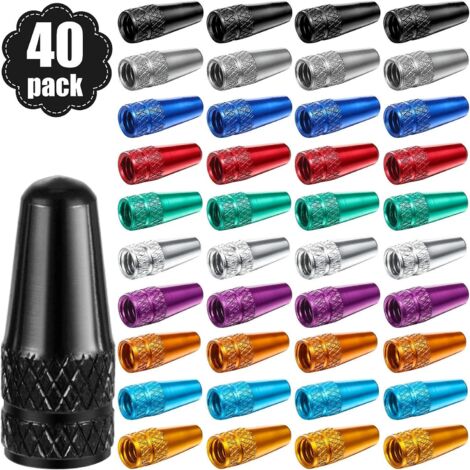 Lot de 40 bouchons de valve Presta pour vélo, en aluminium anodisé, de couleurs variées. Bouchons de valve Presta pour pneus de vélo, style français, avec protection anti-poussière.-AquaForge (1/4)