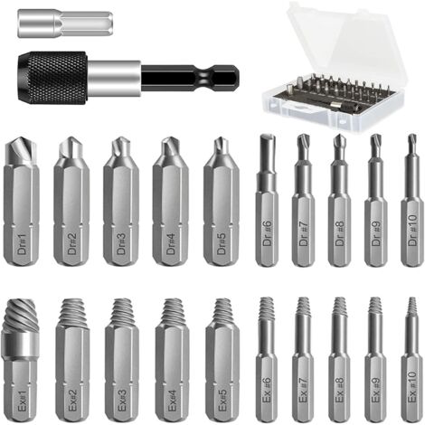 Kit d'extracteurs de vis, [22 PIÈCES] Extracteur de vis retiré, extracteur de vis endommagées et kit, kit de forets pour vis cassées ou endommagées-AquaForge (1/5)