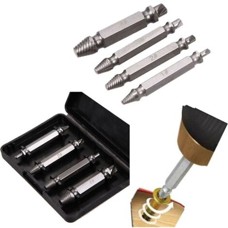 Kit de 4 extracteurs de vis endommagées double face avec foret, outil de démontage de boulons pour métaux.-AquaForge (1/5)
