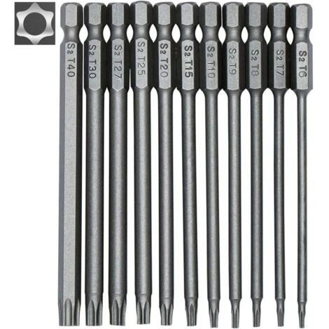 11 embouts Torx longs pour tournevis et perceuses électriques - Embouts magnétiques - Entraînement hexagonal 1/4" - Tailles T6 à T40 - 100 mm-AquaForge (1/5)