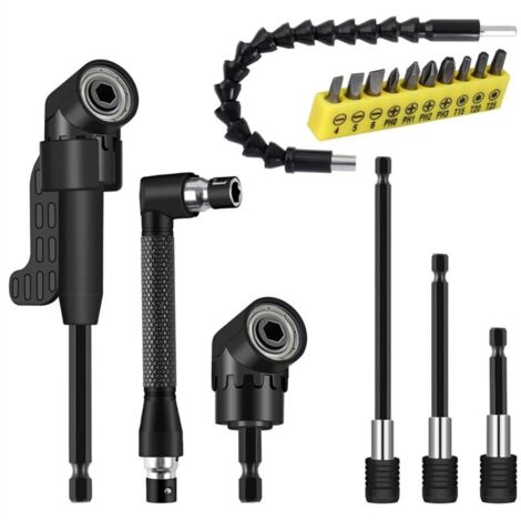 17 jeux d'accessoires de perçage flexibles : adaptateur de perçage à angle droit de 105°, porte-perceuse, embouts de tournevis, adaptateur à angle de 90°-AquaForge (1/5)