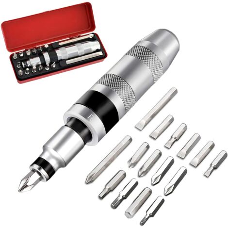 Coffret de 16 forets à percussion, perceuse à percussion manuelle 1/2" avec 15 forets (plats, Phillips)-AquaForge (1/4)