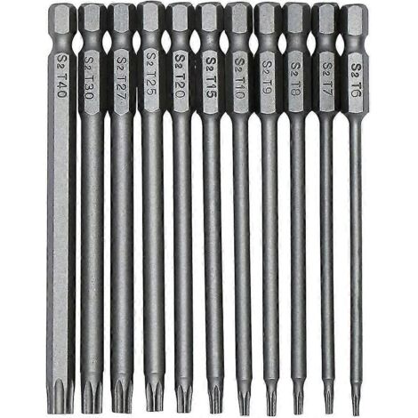 11 pièces Embouts de vissage Torx S2 1/4 pouce de 100 mm, forets à queue hexagonale de précision-AquaForge (1/4)