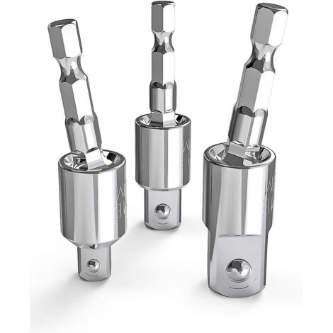 Cadeau d'outil pour homme, ensemble de 3 adaptateurs de douilles de perceuse, adaptateur de douille à percussion à tige hexagonale rotative à 360°, adaptateur douille vers perceuse 1/4" 3/8" 1/-AquaFo (1/3)
