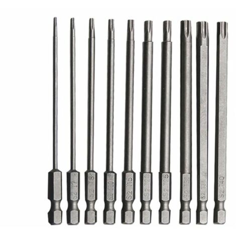 Lot de 10 embouts Torx longs en alliage de chrome-vanadium, 100 mm, inoxydables, pour tournevis, perceuse électrique, entretien-AquaForge (1/5)