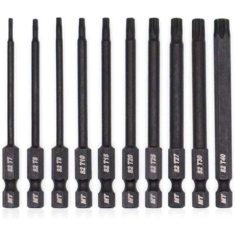 Jeu d'embouts Torx pour tournevis, perceuses et clés à douille, résistant à la température, traitement thermique avancé, revêtement phosphaté, 8 cm, 10 pièces-AquaForge (1/4)