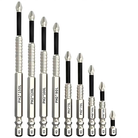 Jeu de tournevis à percussion antidérapant PH2, 9 embouts de tournevis magnétiques haute performance (1 à 6 pouces), embout de perçage universel professionnel à tête Phillips longue.-AquaForge (1/5)