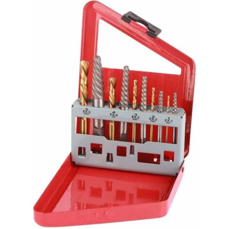 Jeu de 10 forets à gauche pour extraire les vis et boulons cassés, compatible avec l'extraction de métaux, coffret de rangement inclus.-AquaForge (1/4)