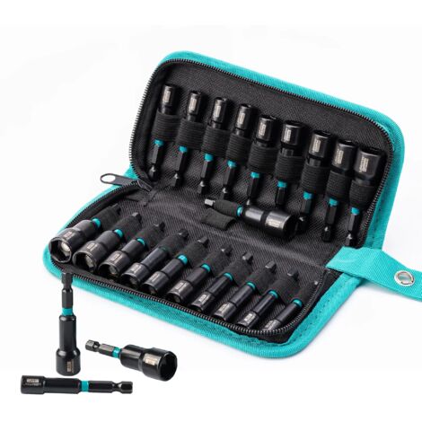 Coffret de 20 clés magnétiques pour perceuse à percussion, embouts de vissage métriques et SAE, avec étui de rangement.-AquaForge (1/5)