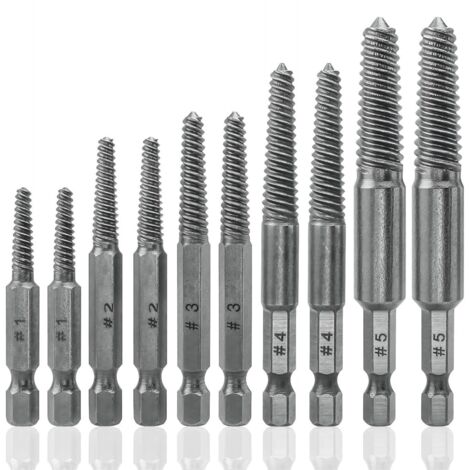 10 forets extracteurs de vis, tige hexagonale 1/4", outil d'extraction de vis endommagées et foirées pour retirer les boulons et goupilles cassés.-AquaForge (1/5)