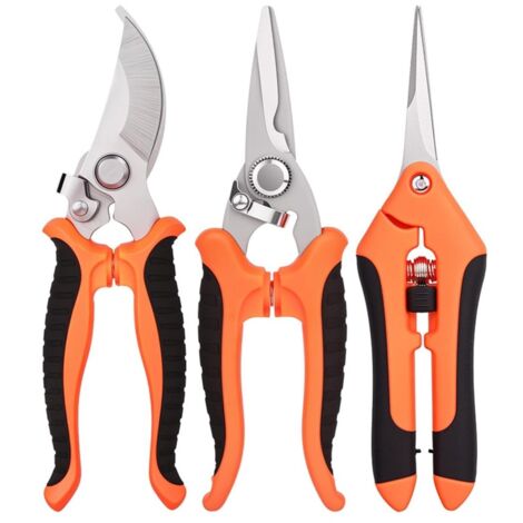 Sécateur de jardin, ensemble de 3 pièces, orange, en acier inoxydable 3CR13, pour la mise en forme, la santé et la promotion des fleurs et des fruits.-AquaForge (1/3)