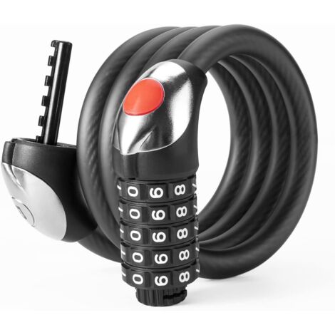 Câble antivol pour vélo, antivol de vélo de 1,8 mètre, antivol à combinaison 5 chiffres avec voyant LED noir - Idéal pour VTT, motos, scooters, portes et portails-AquaForge (1/5)