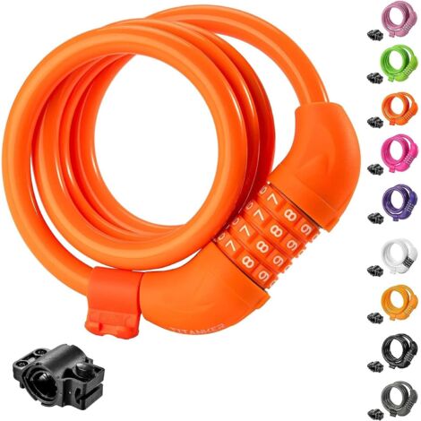 Cadenas à combinaison orange en fil d'acier, cadenas antivol à quatre chiffres pour vélo, moto et VTT, 120 cm-AquaForge (1/5)
