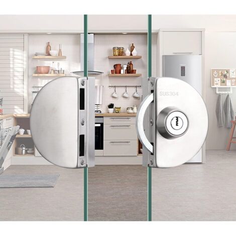 Serrure de porte en verre en acier inoxydable sans fonction anti-pincement, avec 3 clés en cuivre-AquaForge (1/5)