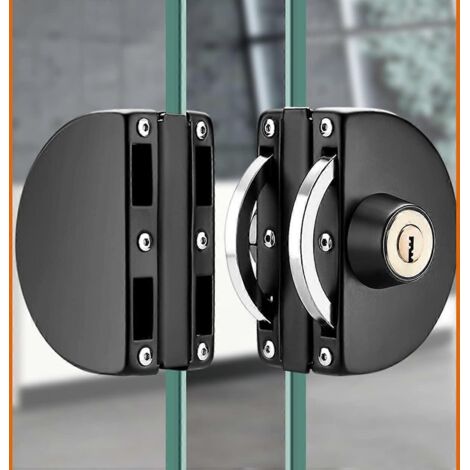 Serrure centrale pour porte vitrée double coulissante en acier inoxydable, sans perçage, noire.-AquaForge (1/5)