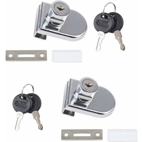 Poignée de porte vitrée verrouillable, lot de 2 verrous à came, verrou de sécurité pour armoire à porte vitrée, vitrine pour porte vitrée de 5 à 8 mm sans perçage (avec 4 clés)-AquaForge (1/4)