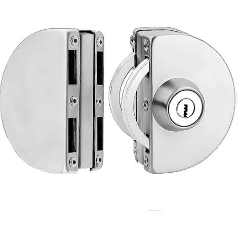 Serrure de porte vitrée en acier inoxydable, double serrure vitrée, porte coulissante avec 3 clés en cuivre, compatible avec les magasins et les bureaux, verrouillable de l'intérieur.-AquaForge (1/5)
