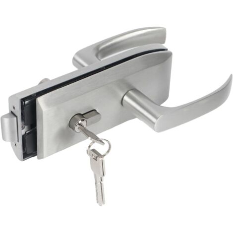 Serrure de porte en acier inoxydable avec poignée en verre et 3 clés, poignée de porte en acier inoxydable mat avec découpe pour verre, pour bureau, salle de bain, chambre, balcon-AquaForge (1/5)