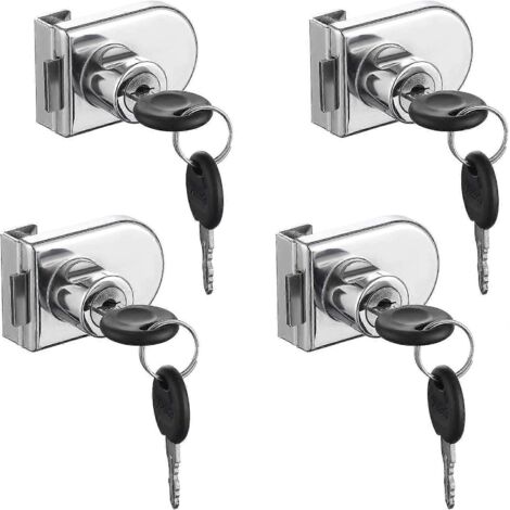 (AZC) Verrou de porte en verre, 4 verrous à came, verrou de sécurité pour armoire et vitrine en verre de 5 à 8 mm sans perçage (avec 8 clés)-AquaForge (1/5)
