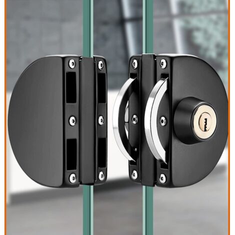 Serrure de porte vitrée en acier inoxydable sans perçage, serrure centrale pour porte vitrée double coulissante noire-AquaForge (1/5)