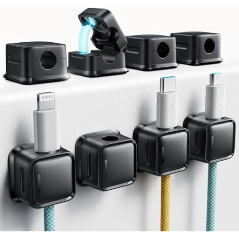 Organisateur de câbles, lot de 8 clips magnétiques de bureau pour une gestion optimale des câbles, dissimule le câble de charge du téléphone et sert de support pour chargeur.-AquaForge (1/5)