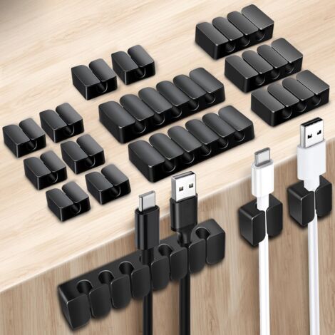 Lot de 16 clips de câble, organisateur de câbles, noir, support de câble en silicone auto-adhésif, pince à câble-AquaForge (1/5)