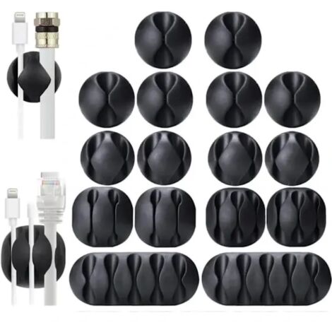 Attaches-câbles, lot de 16 supports de câbles auto-adhésifs noirs, organisateur de câbles idéal pour bureau, table de chevet, chargeur de téléphone, ordinateur...-AquaForge (1/4)
