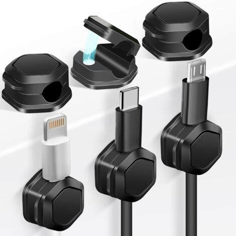 Lot de 6 boîtes de rangement magnétiques pour câbles - Clips pour câbles - Attaches pour fils - Gestion des câbles de bureau, clips réglables pour chargeurs de téléphone portable-AquaForge (1/5)