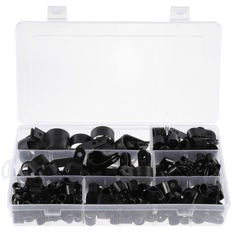 Range-câbles compatible avec les cordons de bureau, 200 clips de câble en nylon de type R, gestion des câbles, noir-AquaForge (1/3)