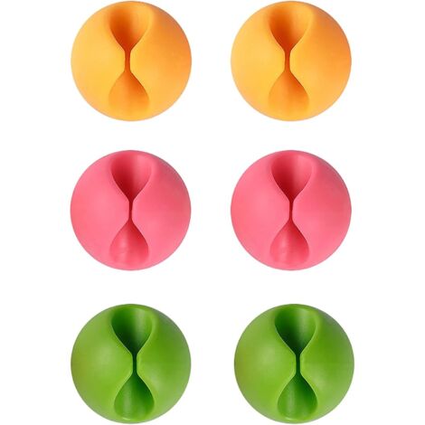 Clips pour câbles de bureau, compatibles avec tous les ordinateurs, câbles d'alimentation, câbles de charge ou câbles de souris (6 pièces, jaune, vert, rouge clair)-AquaForge (1/4)