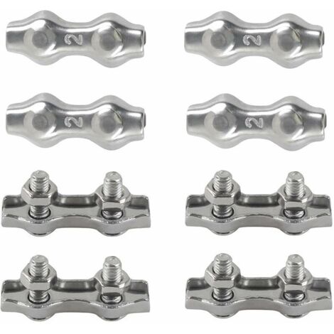 Colliers de serrage duplex M2 en acier inoxydable 304 pour câbles, pour cordes à linge, parasols et fixations de terrasse (lot de 8).-AquaForge (1/5)