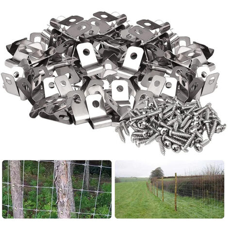 100 clips de fixation pour fil de clôture, colliers de serrage en acier inoxydable, pinces pour câbles, pinces pour cages à fils, clips de montage pour clôtures agricoles, 304-AquaForge (1/5)