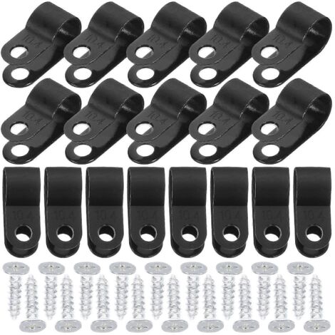 Lot de 200 attaches-câbles, clips de gestion de câbles, clips pour fils électriques, attaches murales avec vis, noir-AquaForge (1/2)
