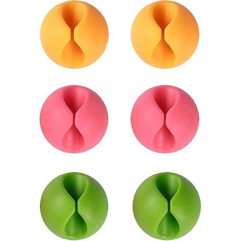 Attaches-câbles de bureau, Attaches-câbles de bureau pour tous les ordinateurs, câbles d'alimentation, câbles de charge ou câbles de souris (6 pièces, jaune, vert, rouge clair)-AquaForge (1/4)