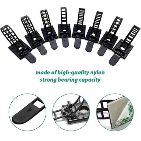 100 attaches de câble auto-adhésives, sangles en nylon réglables (noires)-AquaForge (1/5)