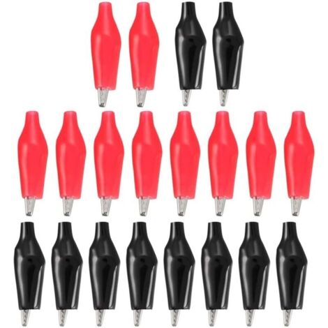 Lot de 20 pinces crocodiles isolées, câbles de démarrage pour voiture, pinces crocodiles en cuivre pour tests électriques (rouges et noires)-AquaForge (1/4)