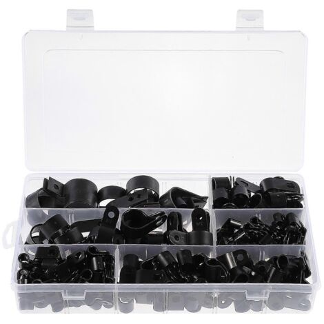 Range-câbles de bureau, 200 clips de câble en nylon de type R, gestion des câbles, noir parfait-AquaForge (1/3)
