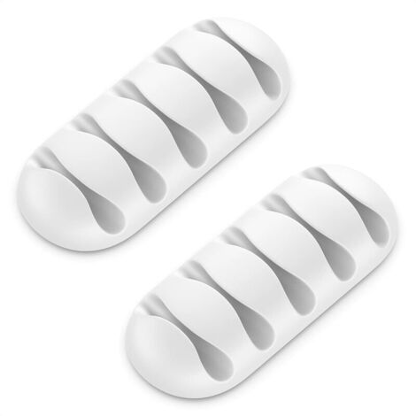 Lot de 2 supports de câbles, chacun pouvant contenir 5 câbles. Organisateur de câbles pour la maison et le bureau. Bande auto-adhésive résistante, blanc.-AquaForge (1/4)