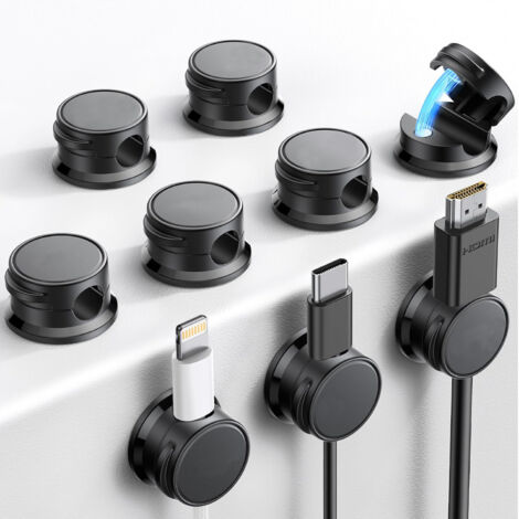 Lot de 8 attaches magnétiques pour câbles, robustes et auto-adhésives, pour table de chevet ou plan de travail de cuisine (blanc).-AquaForge (1/5)