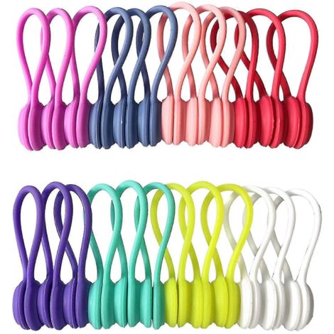 Attaches torsadées réutilisables avec enrouleur de cordon en silicone et clips magnétiques pour câbles (paquet de 24)-AquaForge (1/5)
