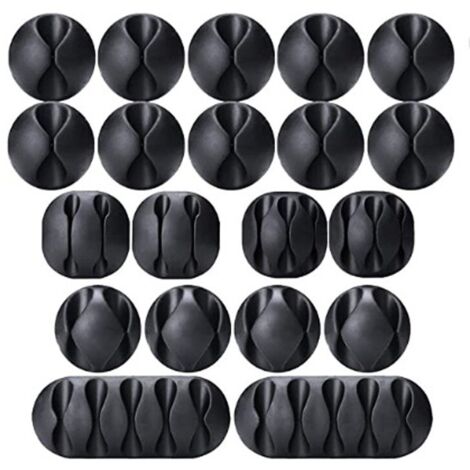 Attaches-câbles, support de câbles multifonctionnel pour bureau, câble d'alimentation, câble de charge USB, chargeur, câble audio, noir, lot de 20-AquaForge (1/5)
