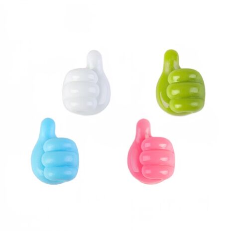 Lot de 4 crochets muraux adhésifs en silicone en forme de pouce levé, avec clips de câble auto-adhésifs pour ranger cordons, écouteurs et prises.-AquaForge (1/5)